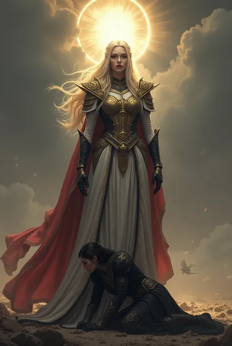 Rhea from fire emblem after defeating edelgard and putting her at her feet, starting to rule the world