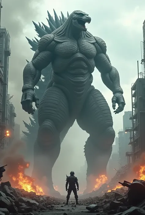 A Mecha fighting Godzilla 