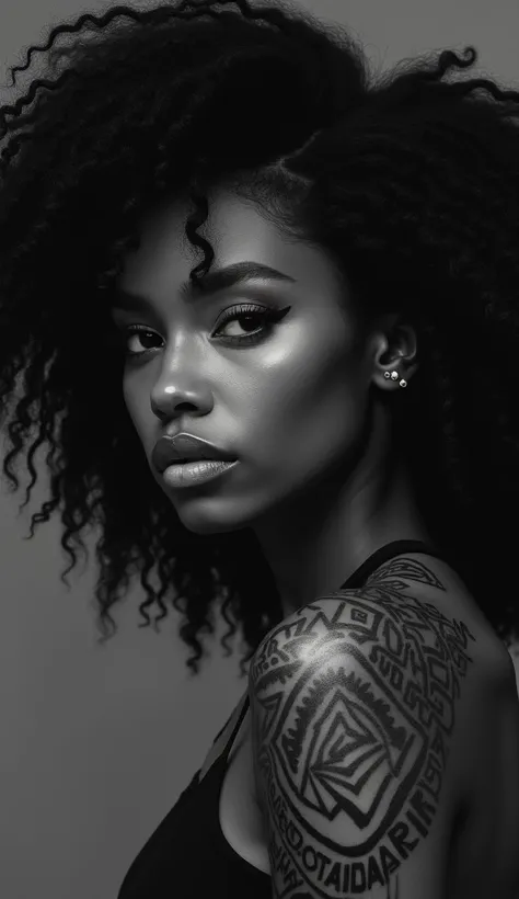 1 black woman black hair Drawing tattoo realism black gray