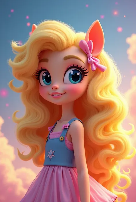  blond girl with long curly hair as a pony from my little pony cartoon