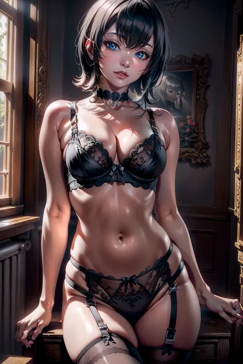 absurd, 8K, high resolution, ultra detailed, beautiful, masterpiece, best quality, (medium saggy breasts:1.1), (lingerie:1.2), mavis_dracula