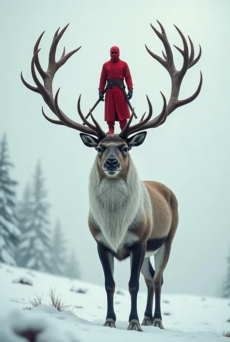 reindeer、Red ninja figure、 standing
