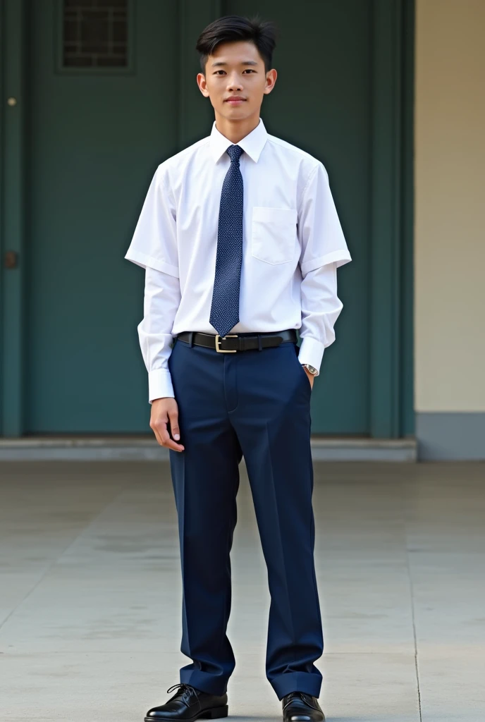 A man wearing a Thai school uniform