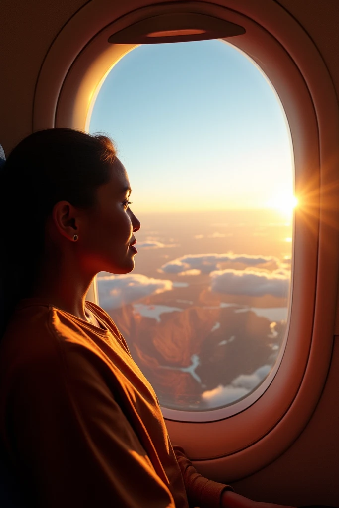 Passenger of an AWA aircraft looking out the window of an aircraft on a cruise flight over the African continent.