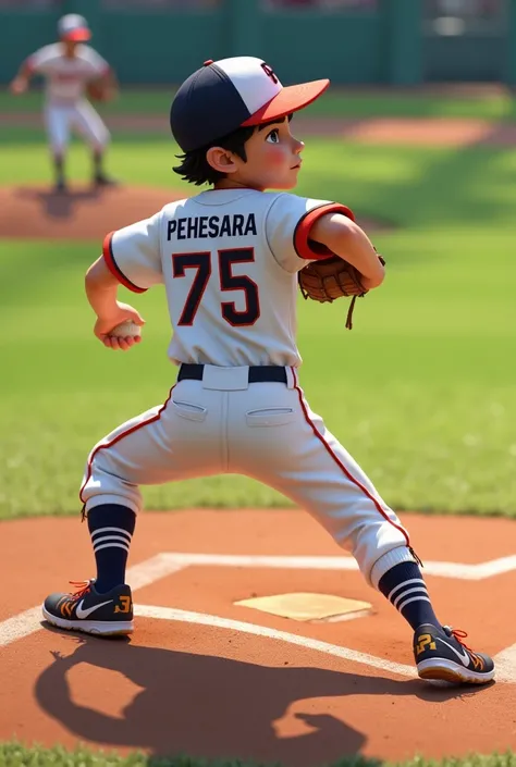 Young Baseball Player with Name Pehesara and jersey number 75