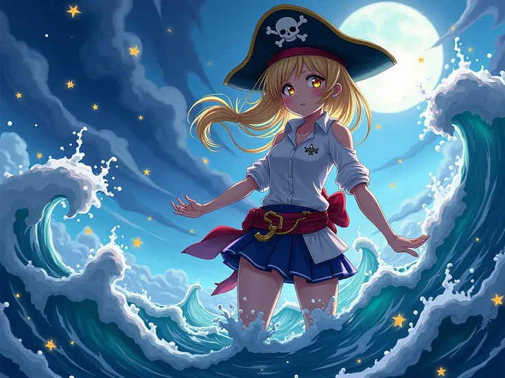 pirate,Wave,🌟, 1 girl ,  golden eyes,  anime style, 