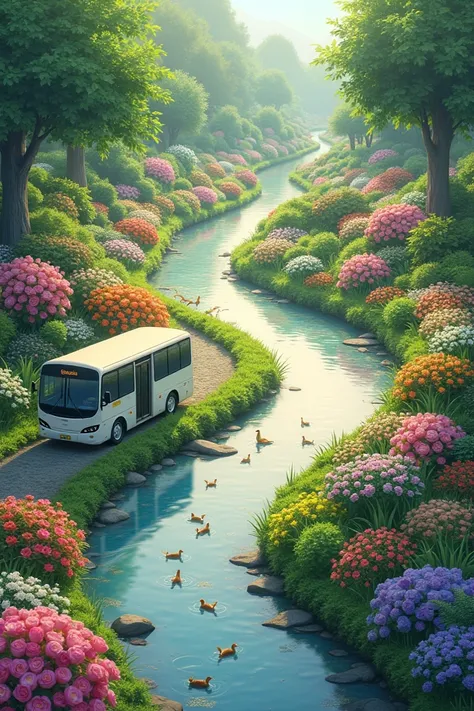 There will be a bus route with flowers around the garden and water along the route