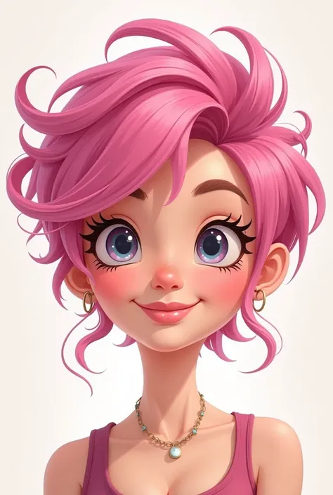 Face of a woman with pink hair in cartoon 