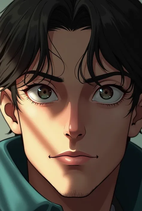 1male, Solo, Face template of Miguel Ohara, sharp yet wide eyes, Heterochromia, Pensive, Bloodshot Eyes, Eye Reflection, Social Media Composition, Multiple Views, Masterpiece, Best Quality, High Resolution, Award Winning, Detail, Quality