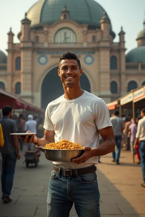 Cristiano ronaldo stands in front of sealdah railway station selling paratha curry