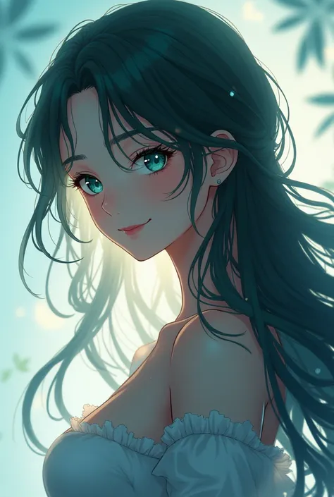 1girl, Solo, Long Hair, Breasts, Smile, Aqua Eyes, Silhouette, Anime Style, Masterpiece, High Resolution, Best Quality, 