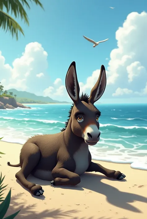 Donkey rests by the sea