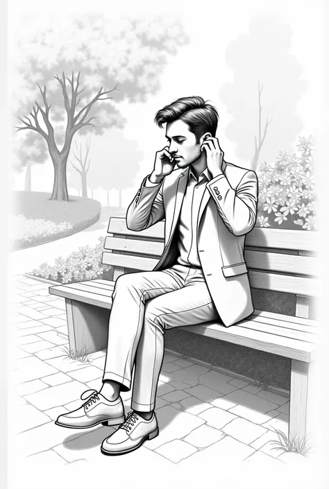 A pencil sketch of peron sitting on a bench in Park
Putting on earpods 