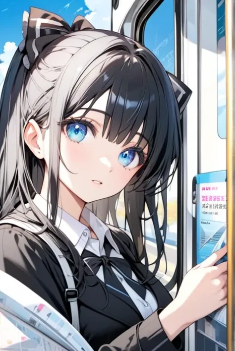 Black hair, beautiful eyes, clear eyes, bus guide, 