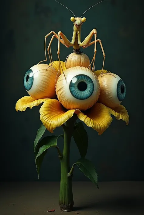 a flower made by eye balls and a mantis protect flower