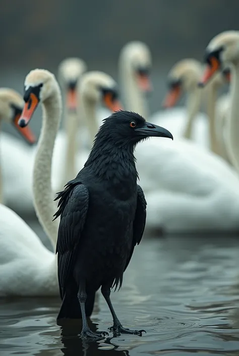  the crow is thin and infirm, in the midst of the herd of swans 