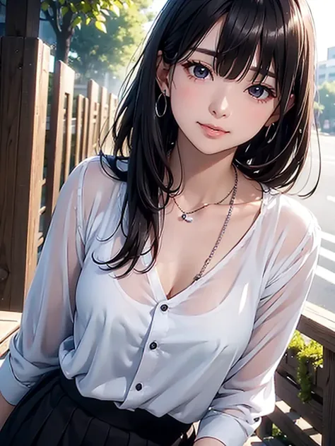 Necklaces 、Small yearling、Business shirts、black Skirt、black tie
BREAK
((Random expression、random mouth))、
break
Solo,25-year-old woman、slender body、small breasts,sexy Lip、Dark brown hair、bangs、Translucent skin， the skin is fair 、Medium hair、Moist eyes、Gent...