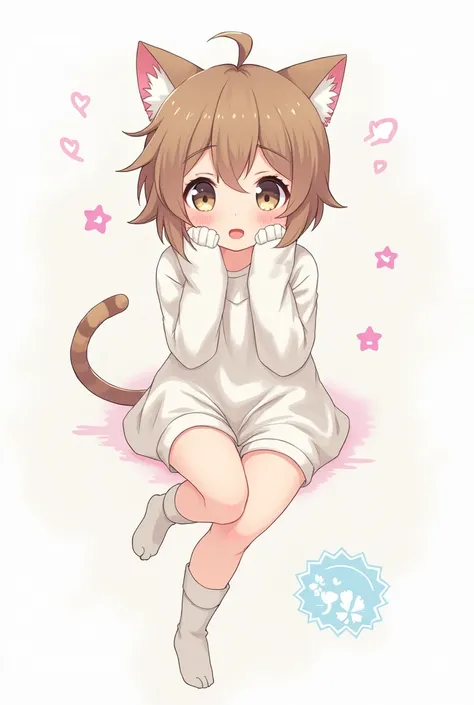 1girl, Solo, Open Mouth, Cat Ears, sock feet 