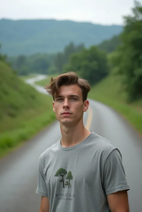 20 years boy wear t shirt in road