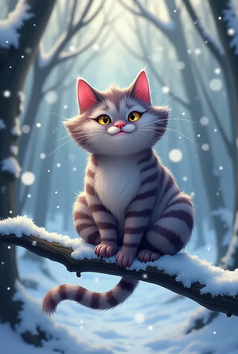  Cheshire cat,New Year ,It&#39;s snowing ,hes on a branch  ,snowfall ,