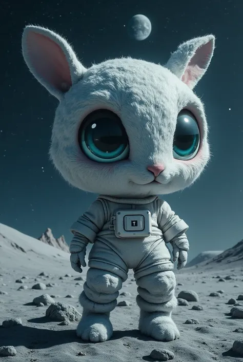 moon, moon base,:The shape of a rabbits face, 兎の顔の形をした精密な機械のmoon base, a bipedal rabbit-like universe person living in the large eyes, Cutting-edge technology, universe, beautiful universe, Small Earth is visible in the distance, (((UHD, masterpiece, super...