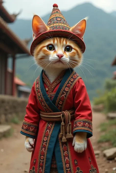 Cat on Nepali dress Dhaka topi