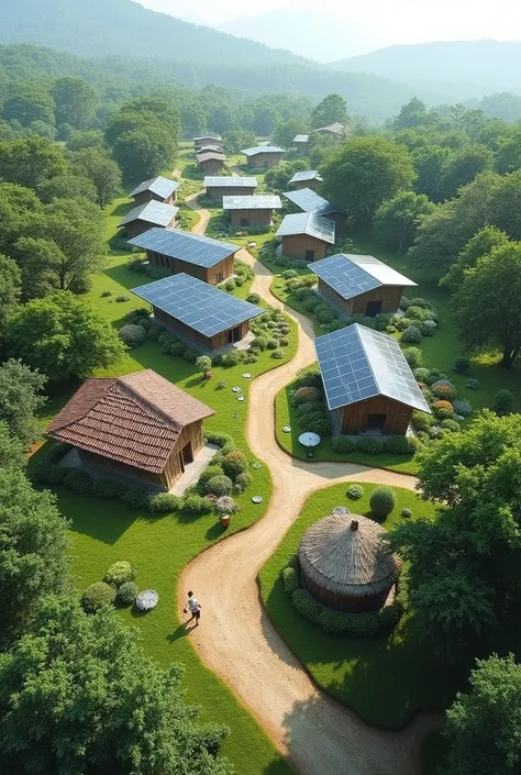  Renewable Energy Zone :  solar panels and rainwater collection systems .
 Cultural Workshop Areas :  Spaces designed for community and artistic activities.
Ecological Trails :  Safe paths for the sighting of flora and fauna . horizontal photo 