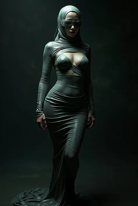 Make a mummyfied sexy lady warped in latex