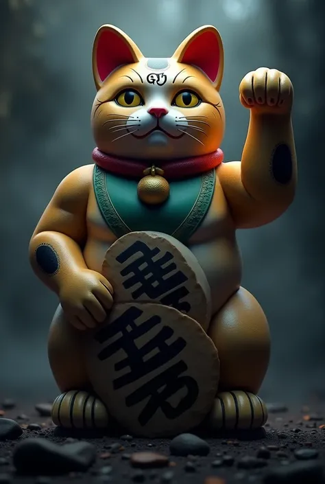  has an auspicious maneki-neko face with PGJ letters on his forehead。The body is muscular 々and Macho Man 。Overall dark atmosphere。