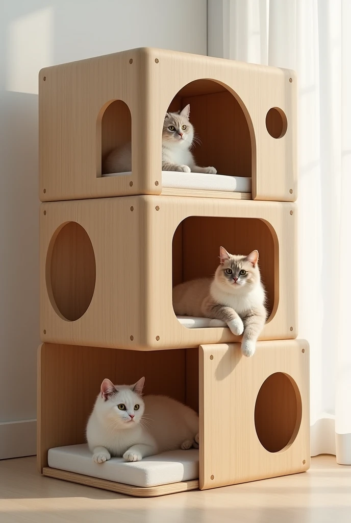 Exotic and convenient cat condo, made of bamboo, non-toxic MDF panels, is minimalist in style, does not waste space, has a built-in mattress, play and nail clippers, or a hiding area for fearful cats. The sleeping area has heating or cooling pads to suit t...