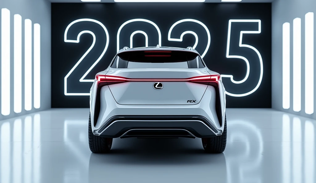 A captivating image of a 2025 2025 Lexus RX center stage in a luxurious white showroom. The futuristic, vibrant ( white) exterior gleams, showcasing its sleek, aerodynamic design and bold accents. The words 2025 Lexus RX are prominently displayed in large,...