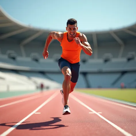 Create a real image of a runner who is doing pliometric exercises on an athletics track