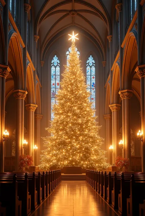 Illuminated Christmas tree in the church 