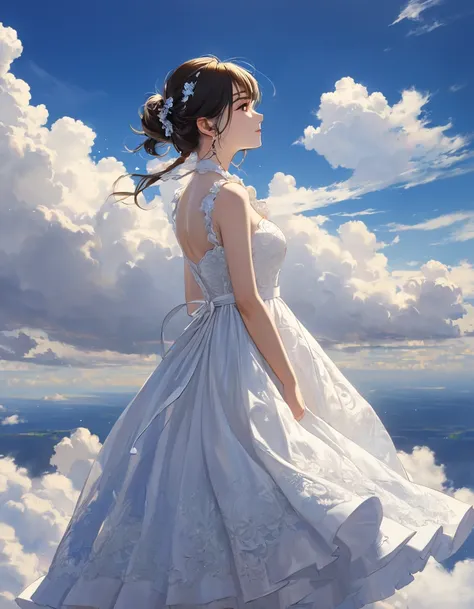 Masterpiece ), One girl, Side view, Clouds, Contrasting, Dress