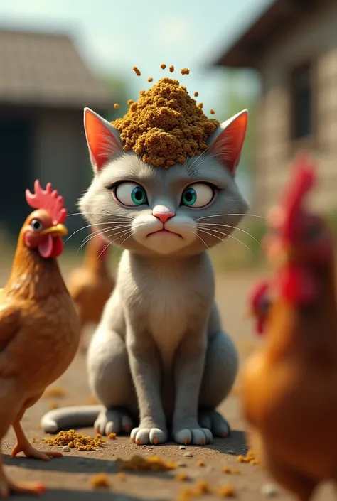 Chicken poop on cats head