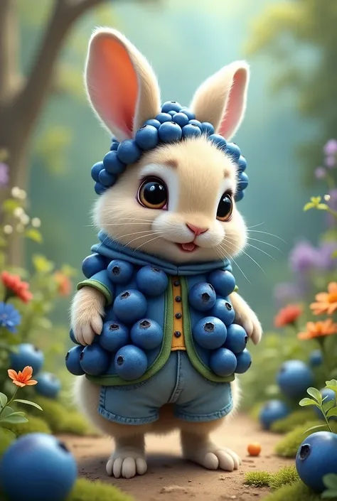 A little rabbit in blue fruit clothes ,  Talking