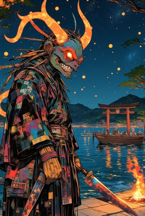  Namahage of Akita Prefecture、 wears a demon mask and wears a costume made of barbed、 Surreal collage, a contemporary artistic collage, collage artwork,     new album cover    ,    Great job! , digital collage, ( collage ), collage art, contemporary collag...