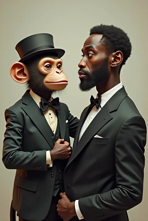 A monkey with a black man
