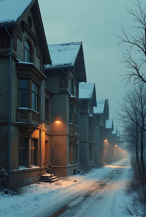 ussr, evening, winter, old houses