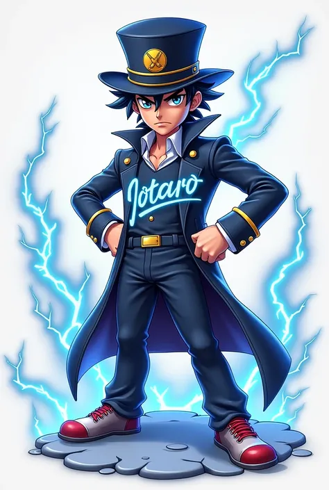 Small size jotaro Koji 3D game logo with  costume "And a topi" cool with lightning effect inscribed "jotaro " By Body