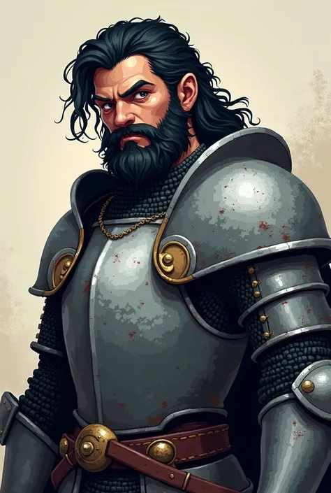  2d 32 bit pixel knight with black hair and beard