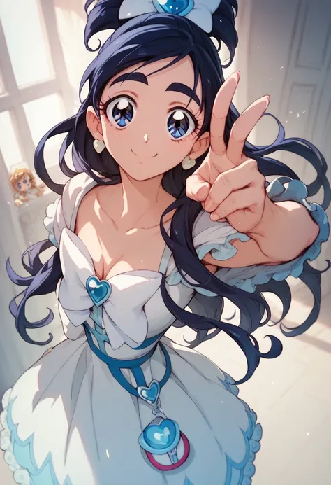 animeソース　（anime）　（ Official Art）　（ very detailed）　 high definition 　 High Quality 　cure white　Big Breasts　 selfie 　blush　smile