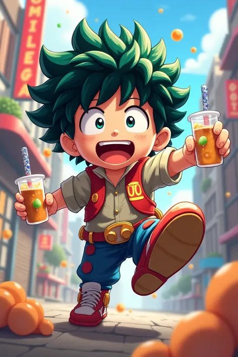 Draw Bubble Tea as a boy character like a character from My Hero Academia