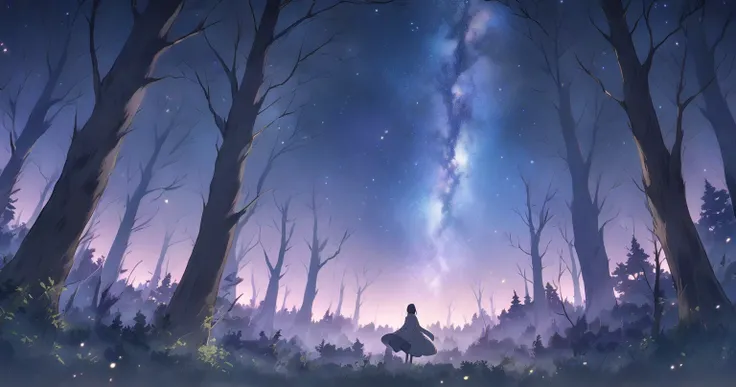 forest　 starry sky 　 no people　anime