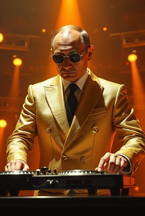 Vladimir Putin dj booth concert，tmasterpiece，8k，high definition resolution，cinematic lighting，theater，lamp light，perform，Vladimir Putin，concert，performance，Fashion clothing，idoly，super detailed face, Cinema lenses，Cinema glasses, masterpiece, top quality, ...