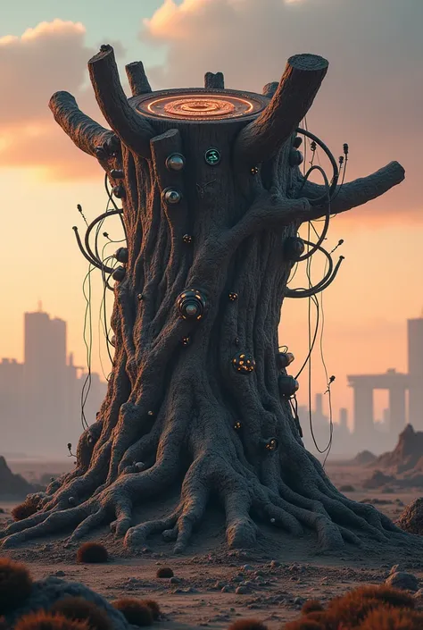 Futuristic technology inspired tree stump