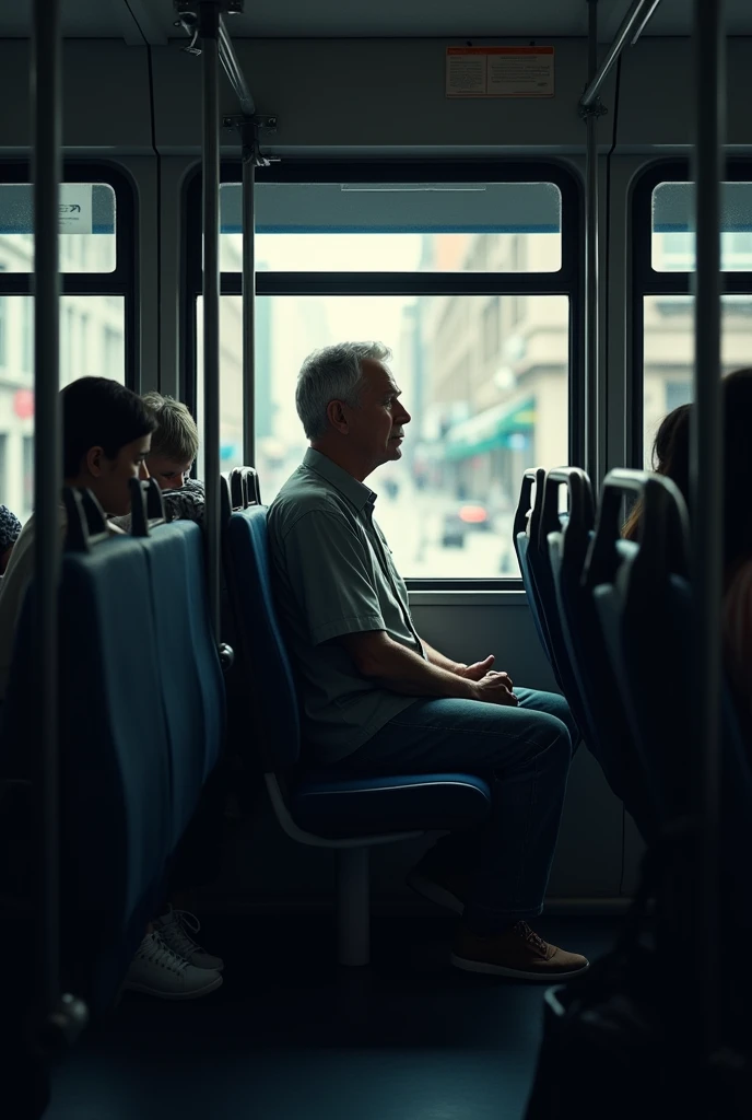 A man sitting in bus 