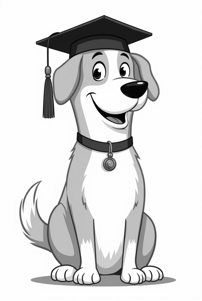 Dog cartoon with graduation hat with black and white color