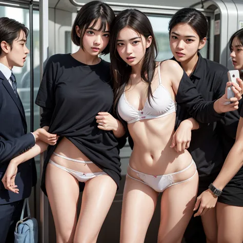 Horny male students hunt for neat and beautiful female students , Female students who were suddenly stripped of their school uniforms by male students in front of viewers and their shabby underwear was revealed , Female students who are being watched all a...