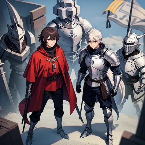 ((( full body character concept、10 people))))、 best quality,  BEST QUALITY IN THE NORDIC PORT TOWN,  Best Illustration , (((Grey Armor)))、((( medieval knight 、male、24 years old、Cool guy)))、(Heavy equipment、pocket、mask)、(pocket、 medieval knight )、( navy blu...